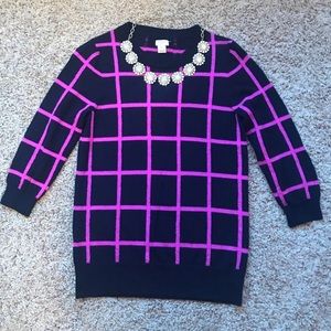 J. Crew Factory Black Sweater with Hot Pink Windowpane Grid